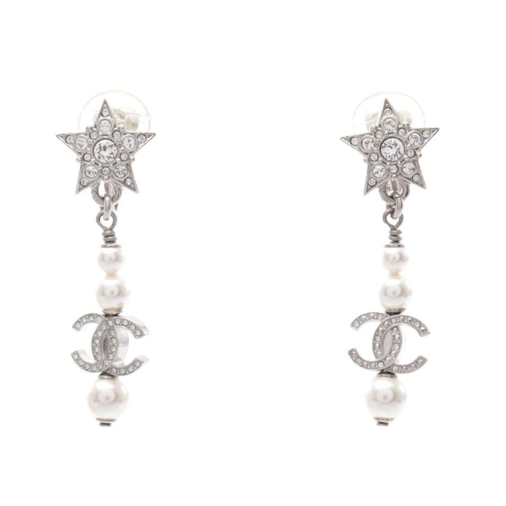 Chanel Coco Mark Star Swing Faux Pearl Earrings
